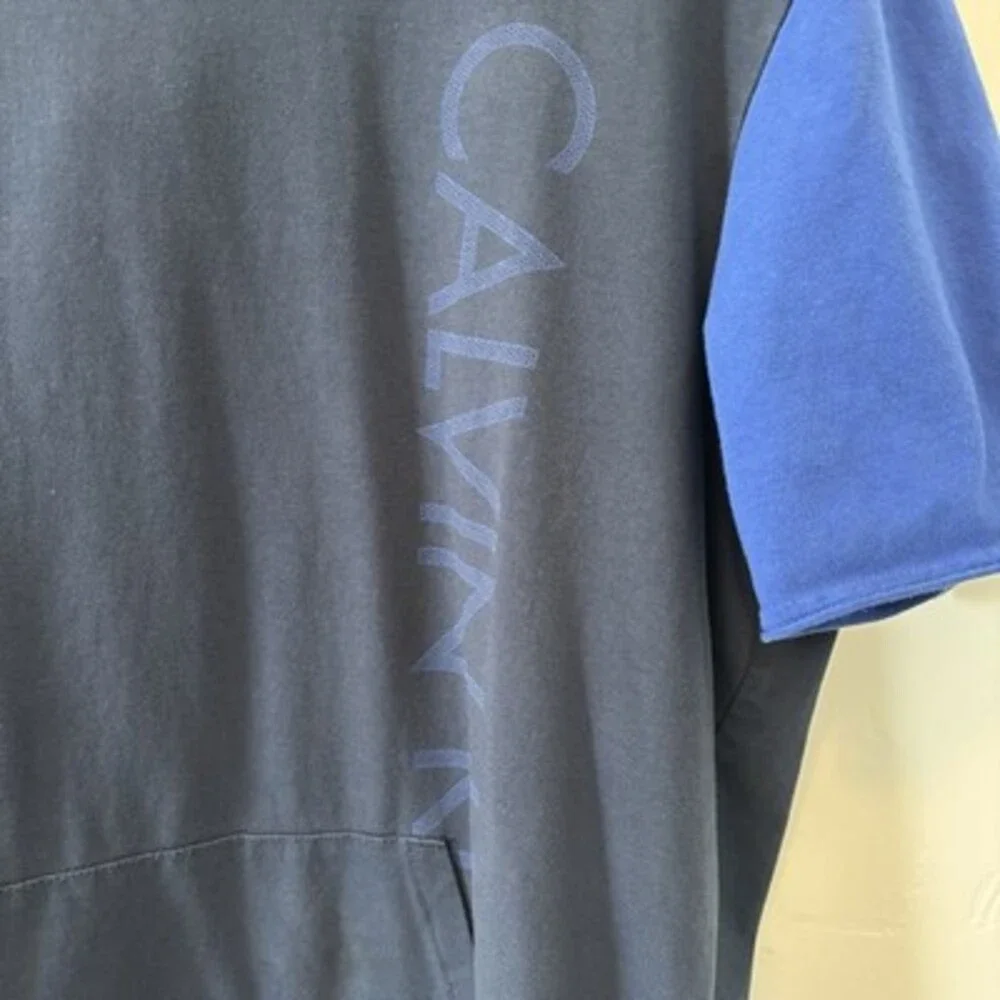Calvin Klein Mens Blue Hoodie Shirt Large Short Sleeve Cotton